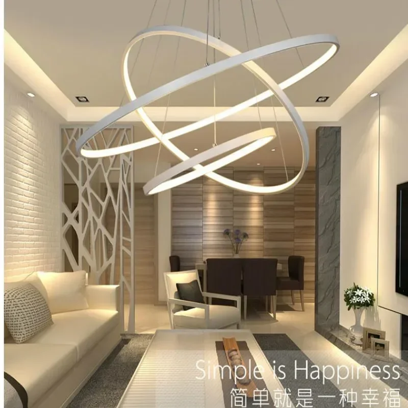 الحديثة الأبيض LED الثريا 40/60/80 سنتيمتر ثلاثة حلقة دائرة تصميم إضاءة المنزل الداخلي لتناول الطعام غرفة نوم غرفة المعيشة #6