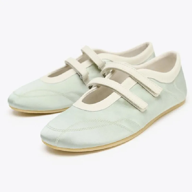 

High Quality Satin Sport Ballet Flats Women Double Strap Round Toe Design Mary Jane Shoes Comfort Soft Sole Outdoor Walking Shoe