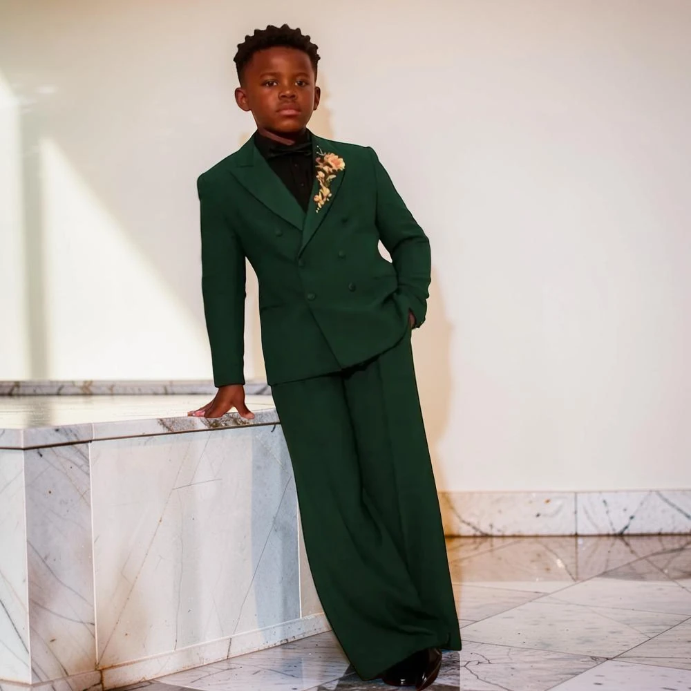 Luxury Boys Suit with Floral Detail Lapel Double Breasted 2 Pieces Wide Leg Pants Kids Tuxedo Separates Child Suit for Ceremony