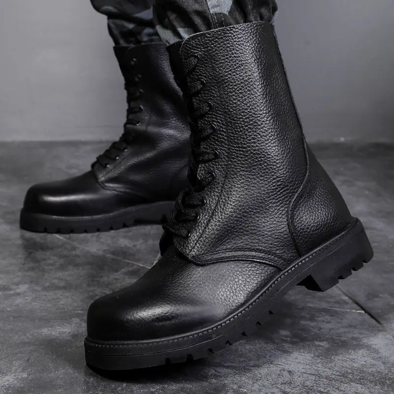 Men's Boots Mid Calf Basic Tactical Military Wear Resistant High Helper Workwear Anti Slip and Height Increasing Boots Men Shoes