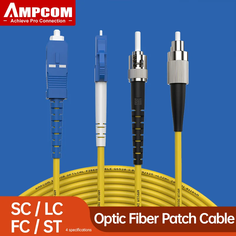 AMPCOM SC LC FC ST Optical Fiber Patch Cable Simplex 9/125μm UPC to UPC Single-mode Jumper Single Mode Patch-Cord SMF OS2