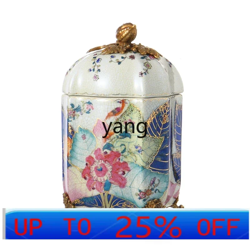 lmm  Ceramic Inlaid Copper Home Villa Wine Cabinet Jewelry Storage Storage Jar Decoration