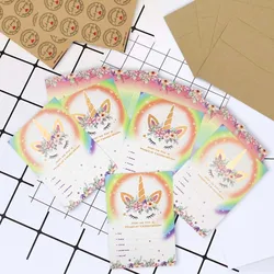 10PCS Unicorn Party Invitation Set, 10 Rainbow Unicorn Cards with Envelopes and Stickers, Ideal for Baby Shower Wedding Party