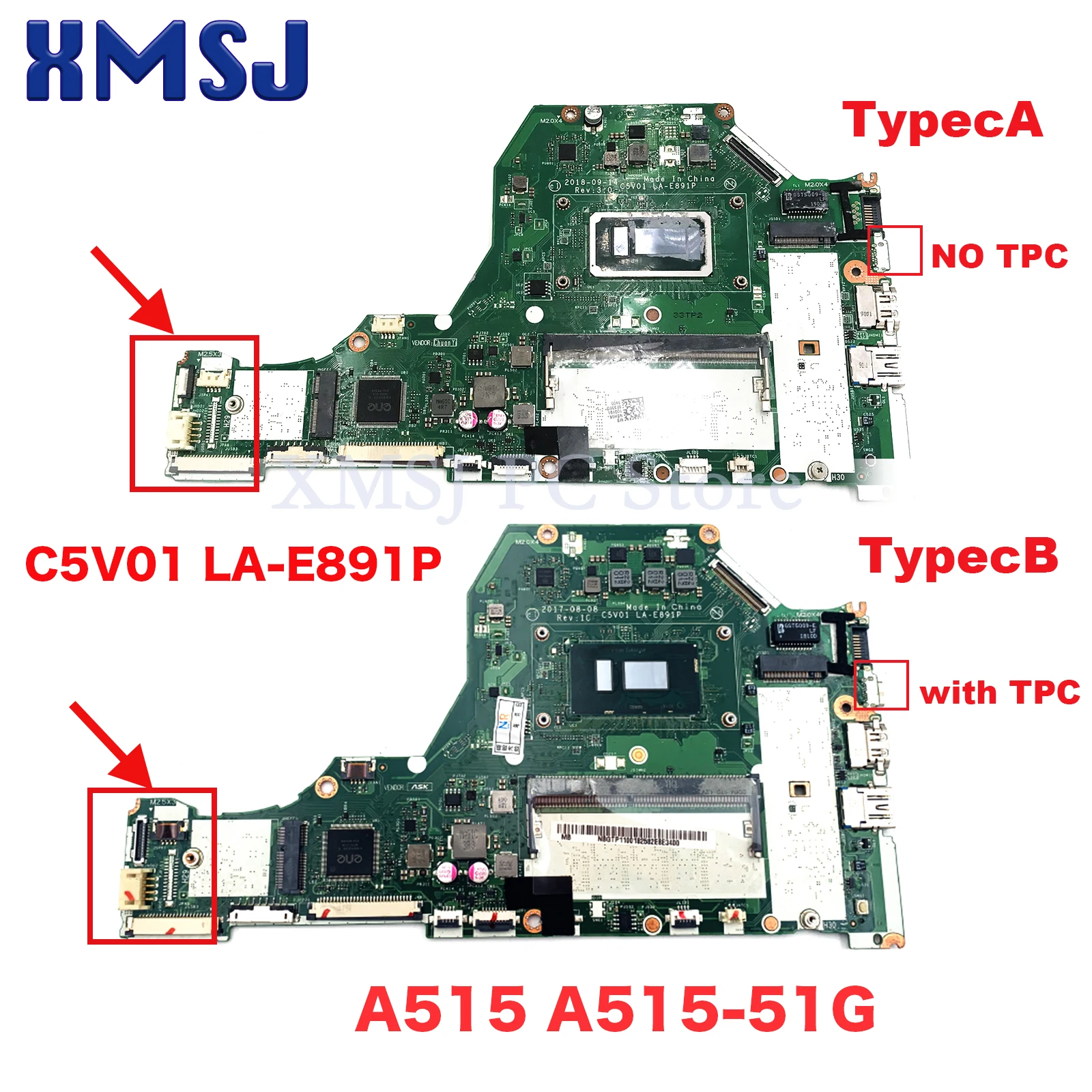 For Acer A515 A515-51G Laptop Motherboard NBGTP11001 NBH2B11004 NBGSW11001 C5V01 LA-E891P i3 i5-7th 8th 0G/4GB RAM 100% TEST OK