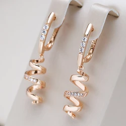 Kinel New 585 Rose Gold Drop Earrings for Women Natural Zircon Bridal Wedding Geometry Rotate Earrings Fashion Daily Jewelry