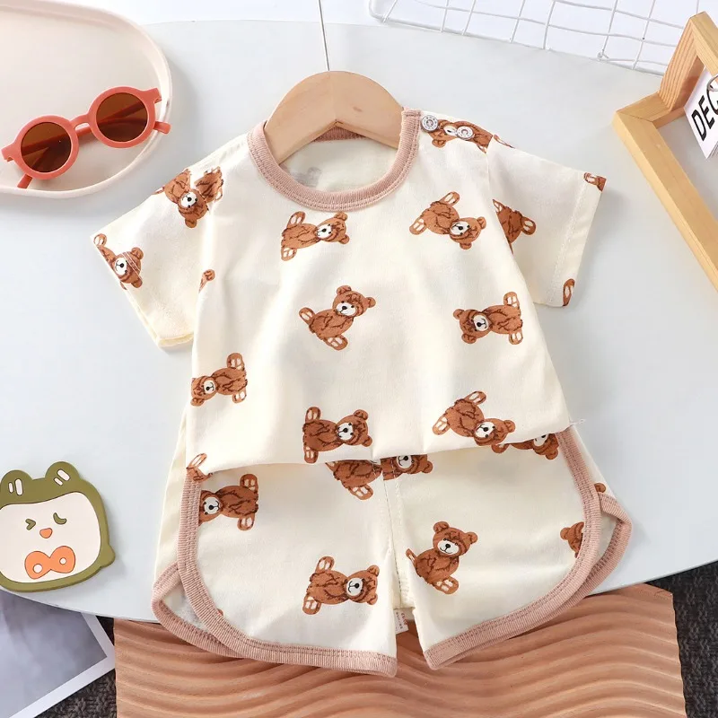 Summer cotton cartoon casual childrens set Baby Clothes girl girl boy T-shirt+shorts 2 pieces of 0-4-year-old childrens clothing image 4