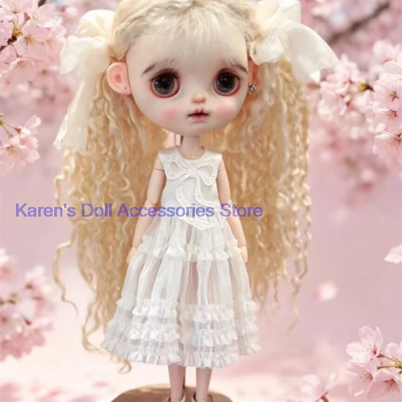 

2026 classic style 1pcs silk bow one-piece dress white for landoudou/Blythe(Fit for Lulu,ymy24,Ob22,24,26,zone, Jenny)