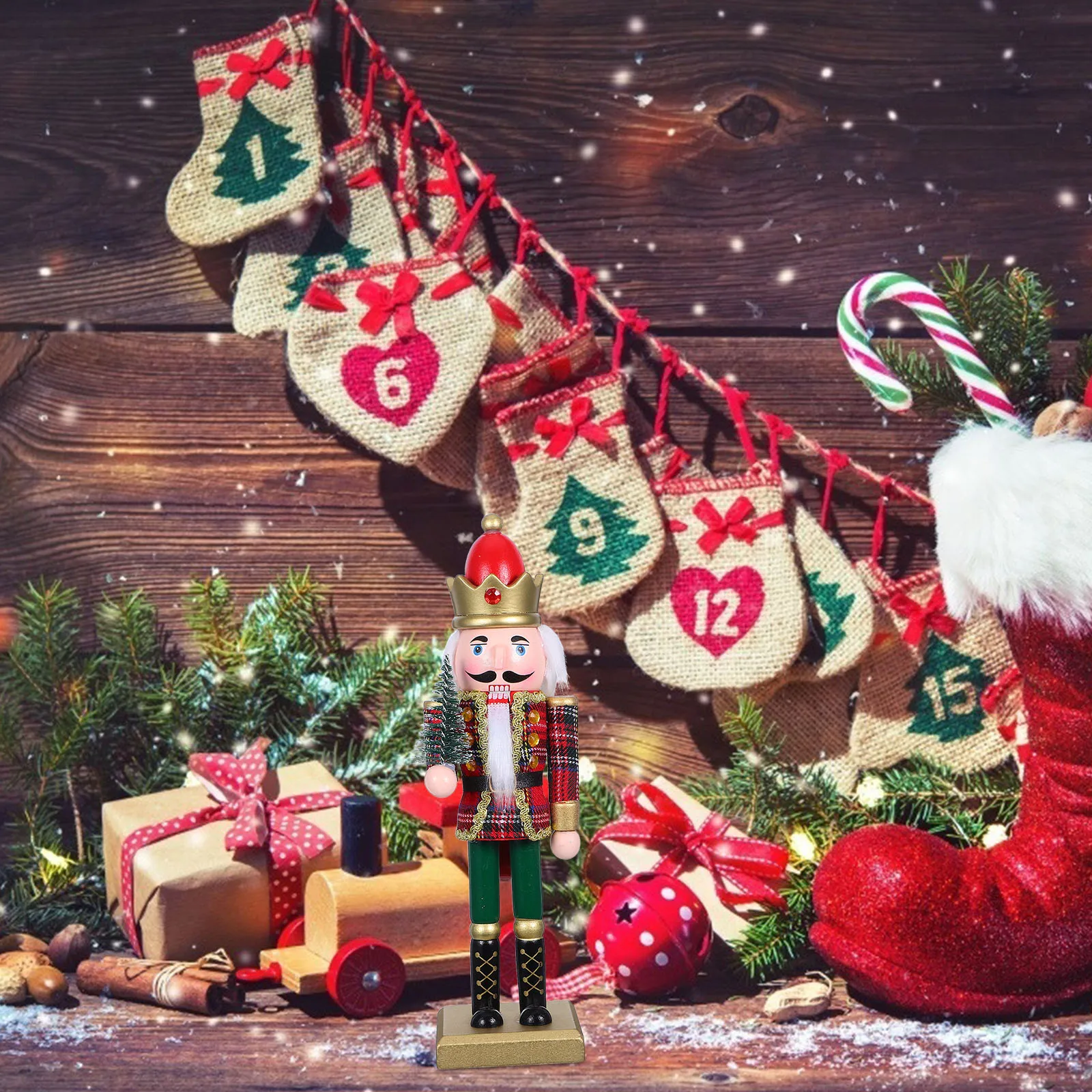 

Wooden Nutcracker Soldier Ornament Festive Christmas Decoration Hand-Painted Holiday Home Table Shelf Fireplace Display