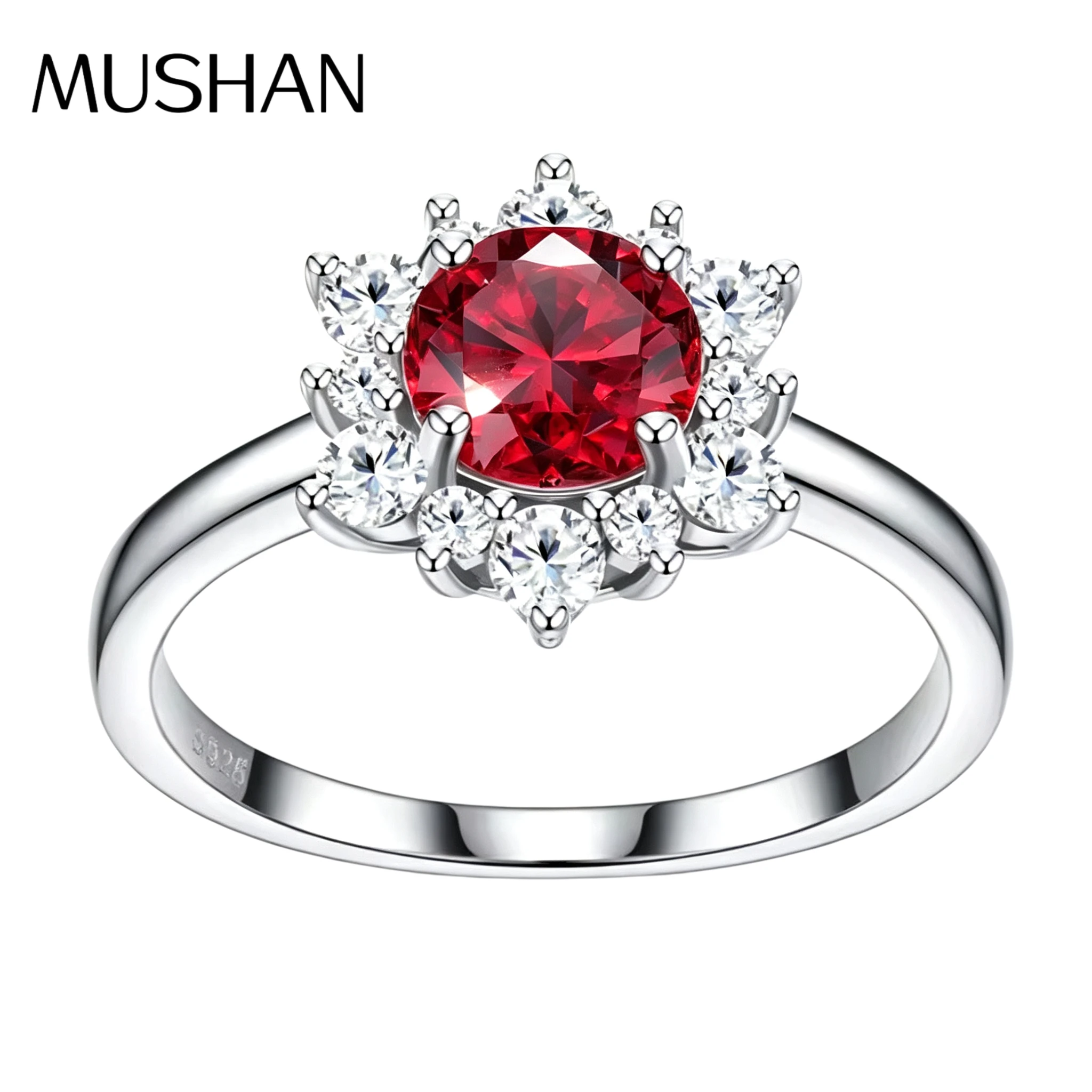 

MUSHAN Custom Jewelry 925 Sterling Silver Ring Band 1ct Lab Grown Gemstones Ruby Emerald Sapphire Sunflower Rings Jewelry