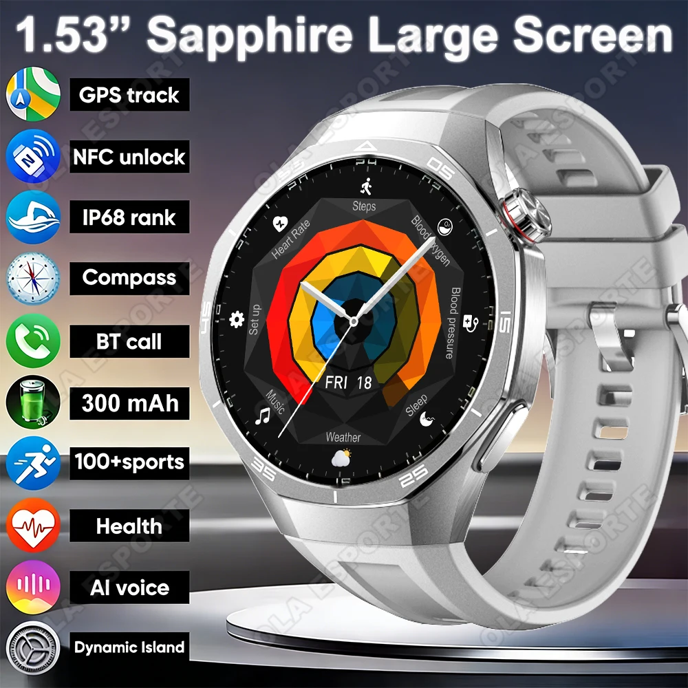 

Новые смарт-часы серии Watch5 2026 года с сапфировым экраном 1,53 дюйма, GPS-трекером для спорта, NFC, HD-вызовами по Bluetooth, IP68, глобальная версия