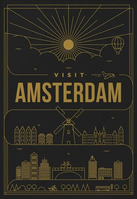 

Visit Amsterdam Netherlands Minimal Drawing Art print Silk poster Home Wall Decor