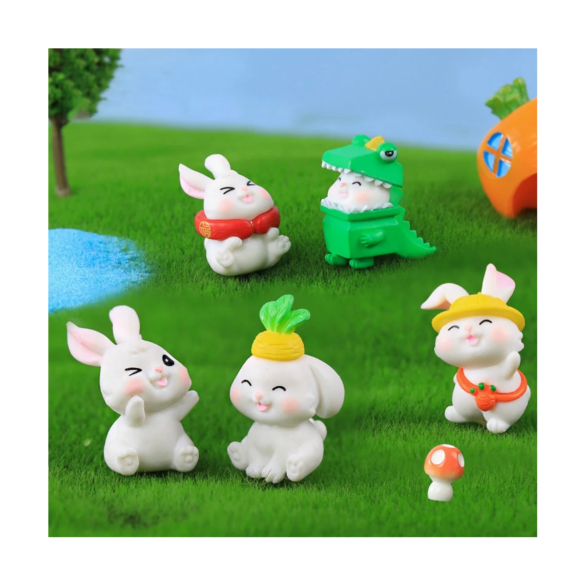 デスク、ミニチュア風景、カワイイアニマルオーナメントのための漫画のウサギの置物