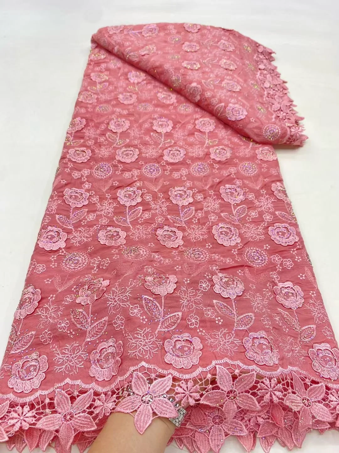 

2025 Nigerian High-Quality Tulle Lace Fabric for Sewing Wedding Party Dress Chiffon Guipure Embroidery Cotton 5Yard DP0446