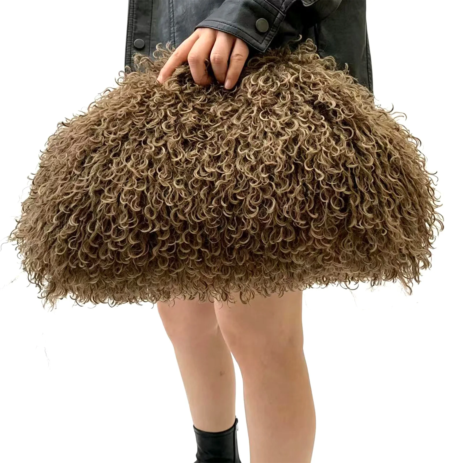 2026 New Candy Color Feather Dumpling Bag Fluffy Plush Bags for Women Faux Fur Bag Soft Warm Clutch Bag