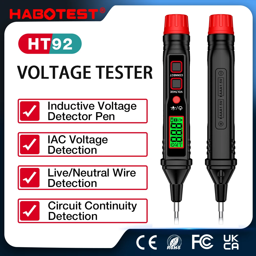 

HABOTEST HT92 Electrical Pen Tester Multifunction LCD Digital Display Electroprobe AC/DC Voltage Tester Electroprobe WIth Light
