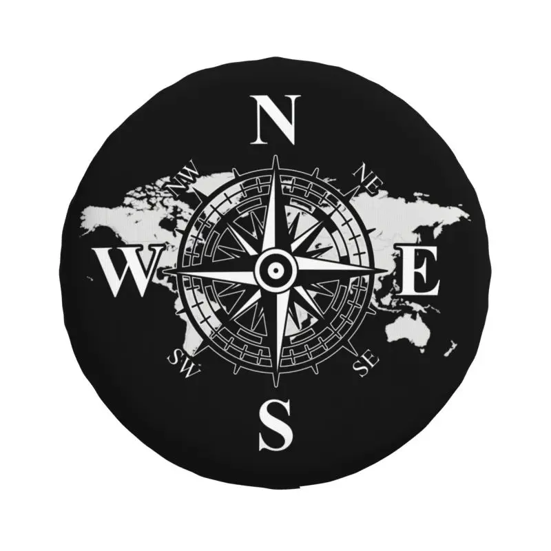 Custom Compass With World Map Spare Tire Cover for Pajero Jeep RV SUV Camper Car Navigate AdventureWheel Protector Covers