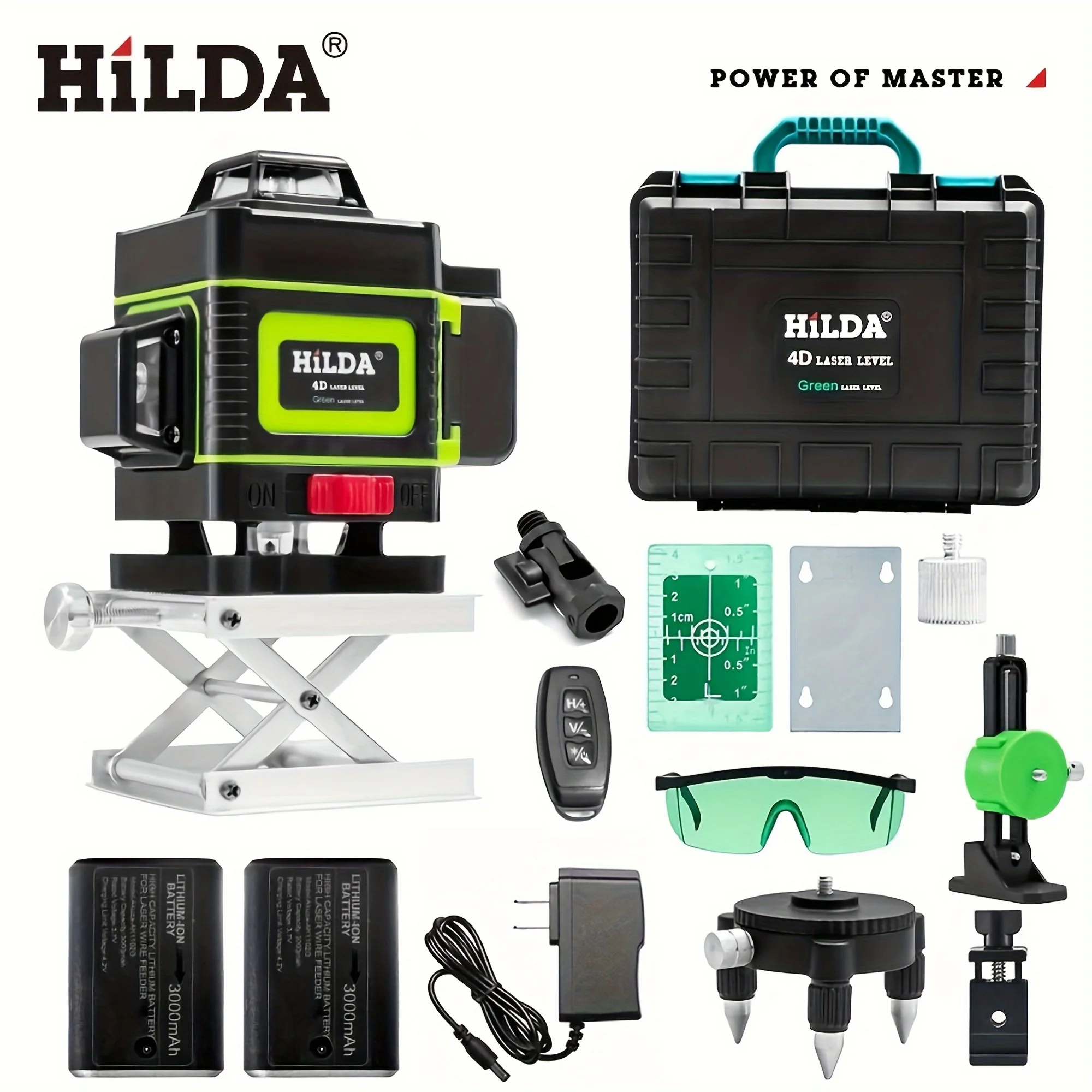 

HILDA 16 Line Laser Level 4x360 Green Light Line with Plastic Box and Two Batteries Can Be Used for Building and Image Hanging