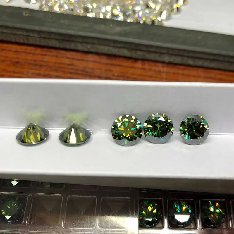 0.5-5ct Dark Blue Green Color Round Moissanite Loose Stones 8 Heart 8 Arrow Pass Tester Synthesis Moissanite for Diy Jewelry