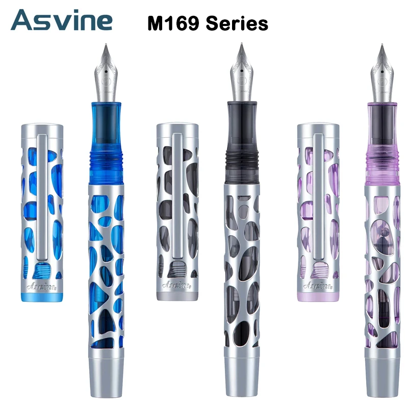 

Asvine M169 Transparent Metal Skeleton Fountain Pen Acrylic Dropper Pen EF/F/M Nib Writing Office School Supplies Stationery