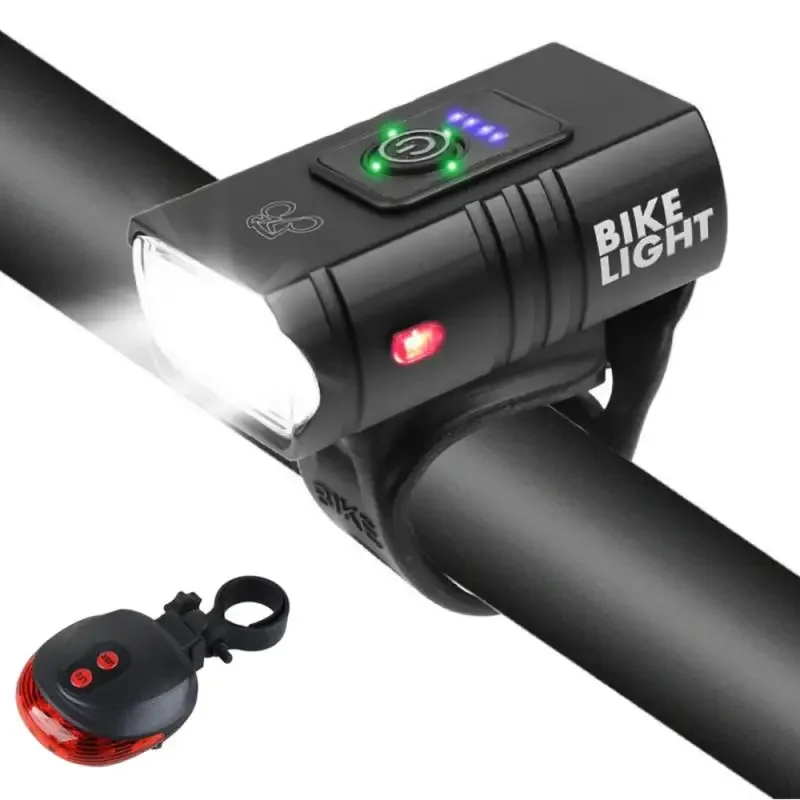 레이저 미등과 밝은 LED 자전거 전면 조명 USB 충전식 MTB 산악 자전거 램프 1000LM 자전거 헤드 라이트 손전등