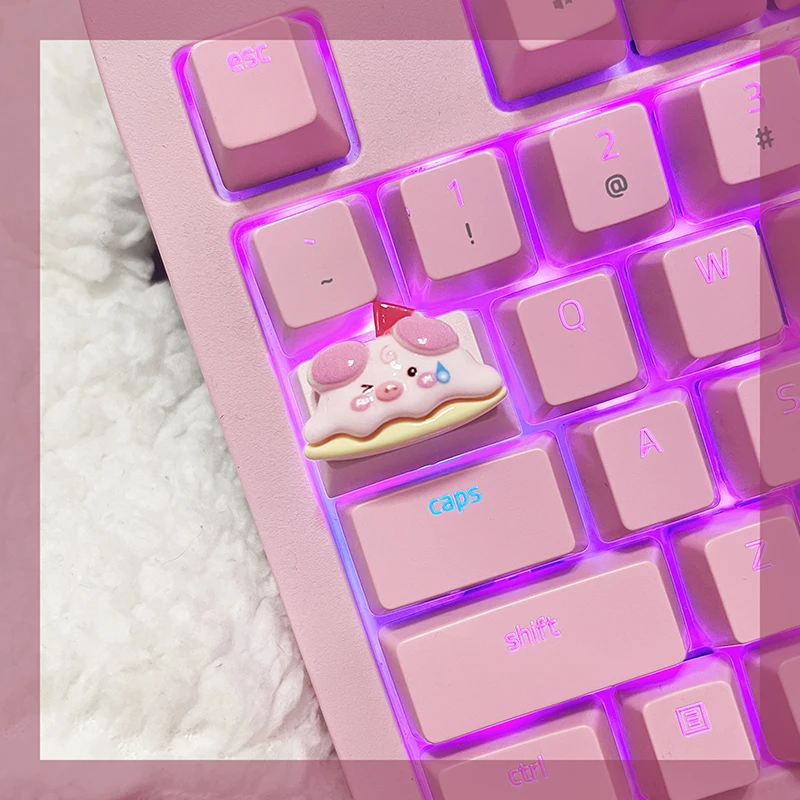 Cute TAB Keycaps Pink Rabbit Bow Mechanical Keyboard Keycaps Enter Supplementary Color Cloud Keycaps Keyboard Accessories Gift