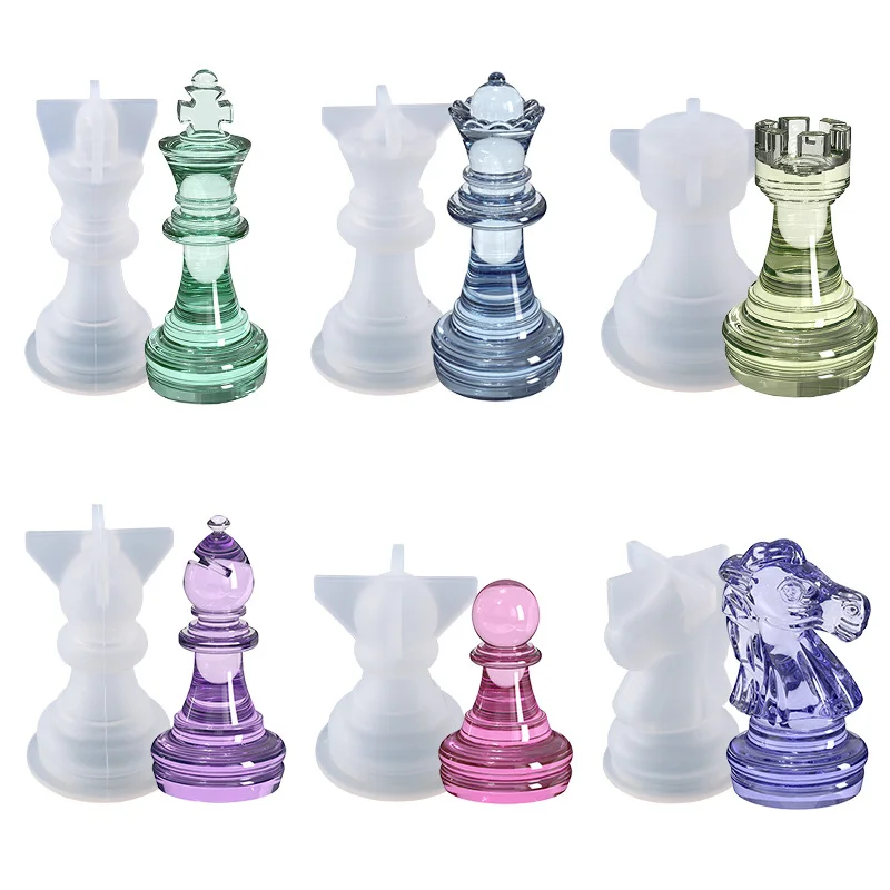 DIY Chess Board Crystal Epoxy Resin Mold Queen King 6 Roles Three-Dimensional Chess Piece Silicone Mold