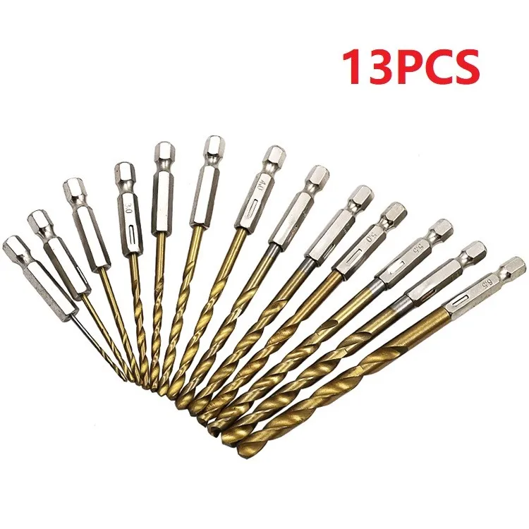 Essential 13 Piece HSS Coated Drill Bits Kit Featuring Easy Use Hex Shanks Suitable for Home Improvement Projects