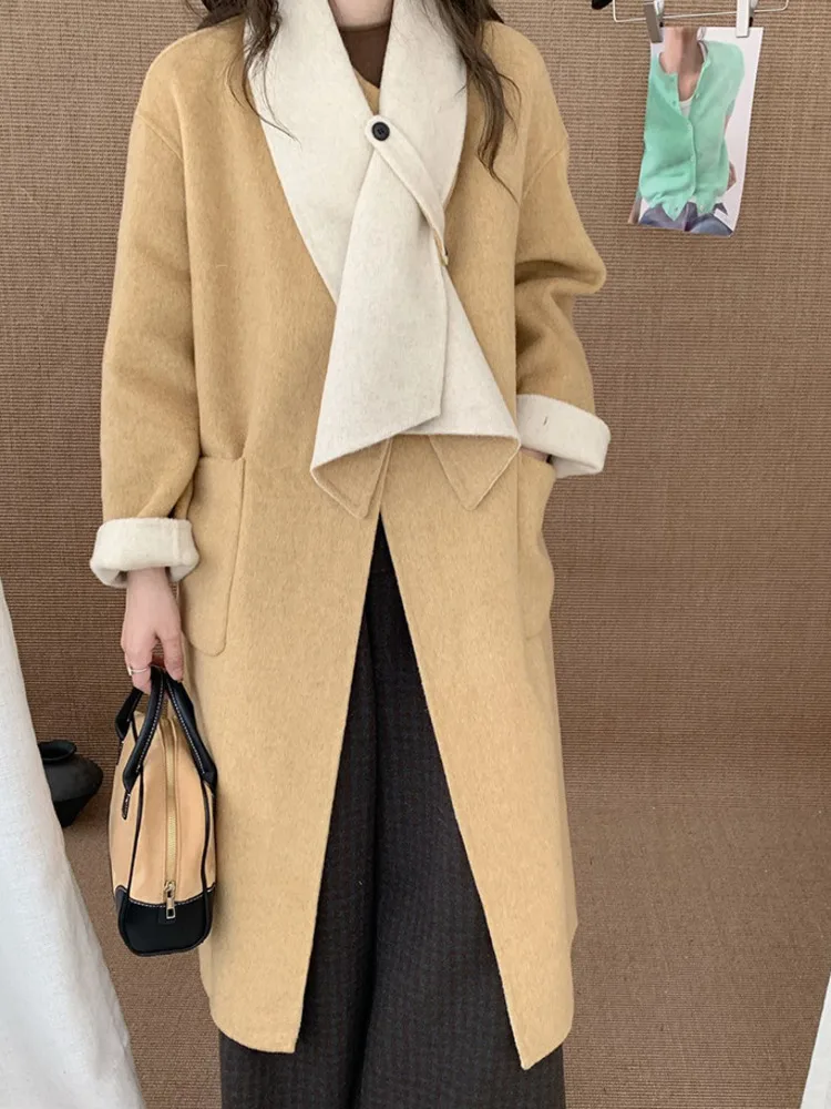 ZMEENNA Cappotto da donna elegante in misto lana double face con colletto a sciarpa e chiusura con bottoni palangari elegante chic ZM3652