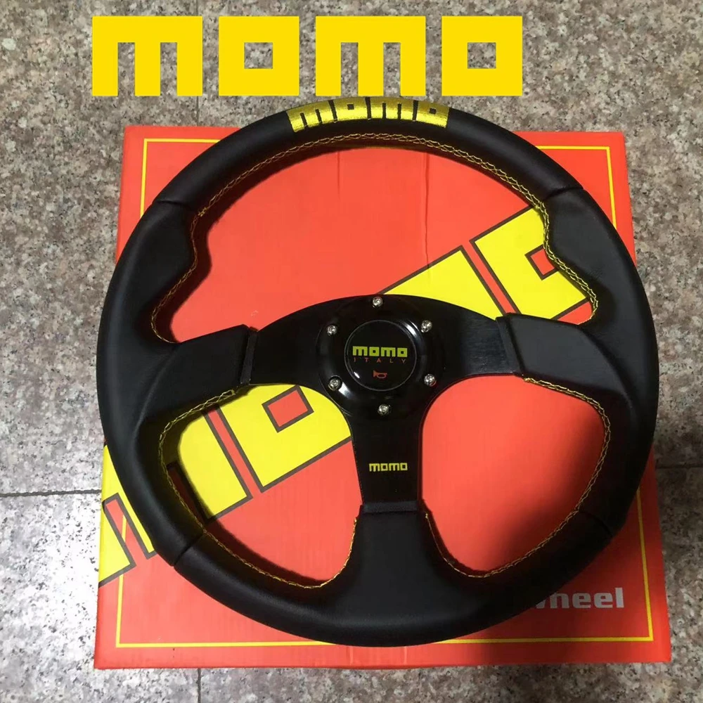 Universal Drift 350mm MOMO Racing Steering Wheel Rally Car Real Leather JDM MOMO Steering Wheel Volantes For VW HONDA TOYOTA BMW