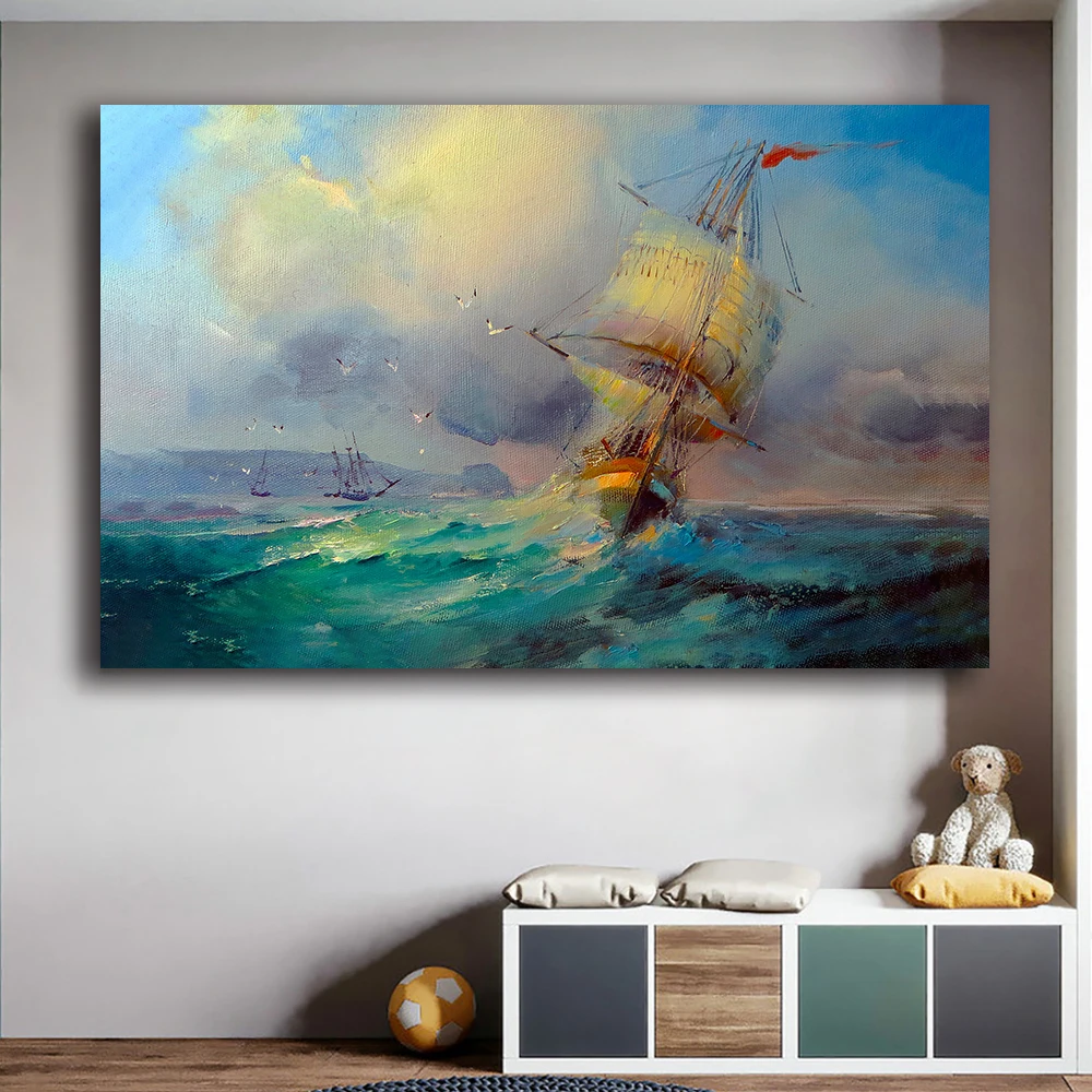 Ship Pirate Sailing Painting Boating Ship Rowing Boat Print Cuadros Wall Art Decor Home Decoration Living Room Painting Posters