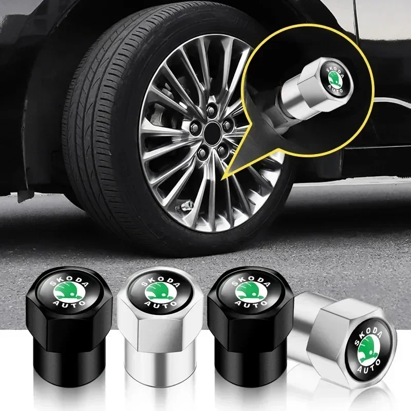 

New 4Pcs Car Wheel Tire Valve Caps Air Stem Covers Accessories For Skoda Octavia Rapid Kodiaq Karoq Superb Fabia Kamiq VisionS