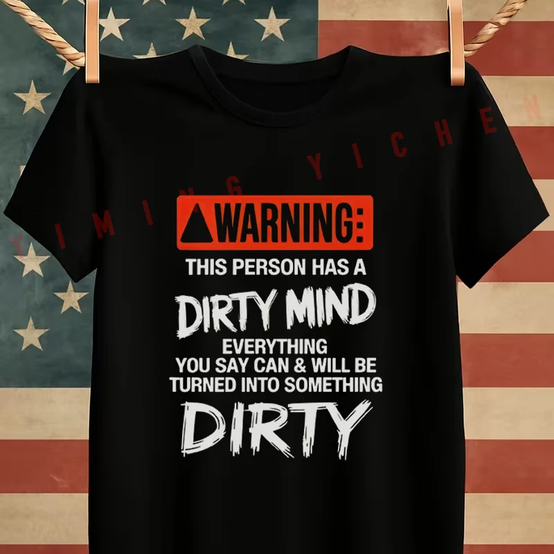 Men's Funny Warning Dirty Heart Graphic Motorcycle Cotton T-Shirt Summer Casual O-neck Short Sleeve Tees