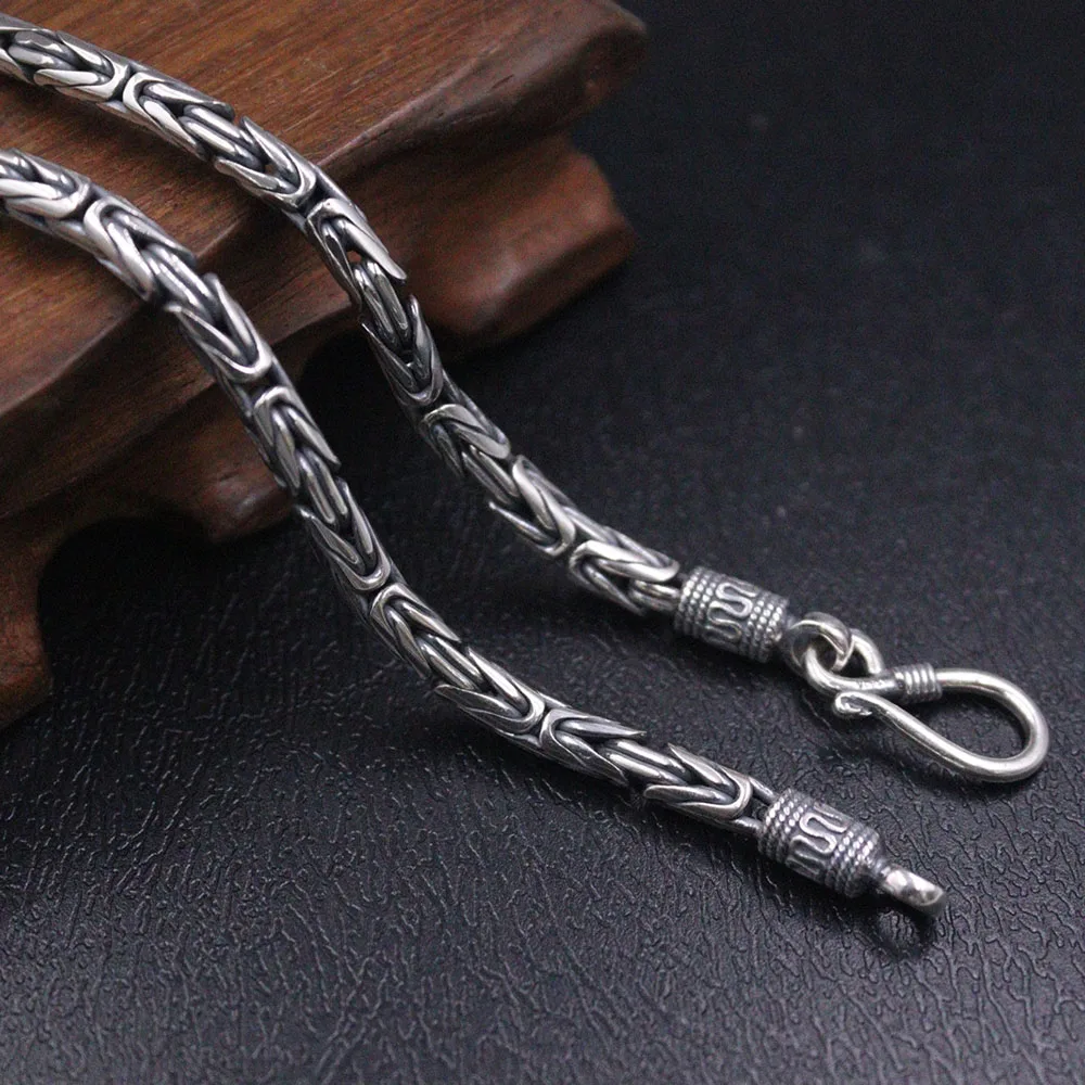 

Pure S925 Sterling Silver Women Men's Necklace 4mmW Byzantine Chain 50cm 41-42g