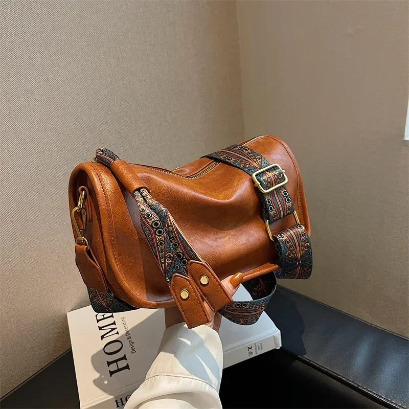 

New Fashion Dumpling Oil Wax Leather Bag Diagonal Cross Bag Foreign Trade Temu Popular Bag Women's Single Shoulder Handbag