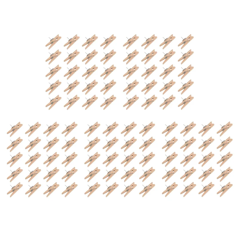 

Push Pins With Wooden Clips Pushpins Tacks Thumbtacks, Creative Paper Clips With Pins Natural Color 100Pcs