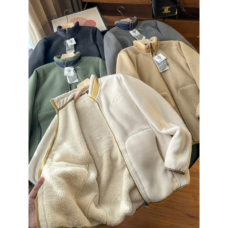 

2025 New Outerwear Autumn Winter New Arrival Thiened Stand Collar Couple Sle Fce Jaet Warm Casual Loose Fit Women's ort