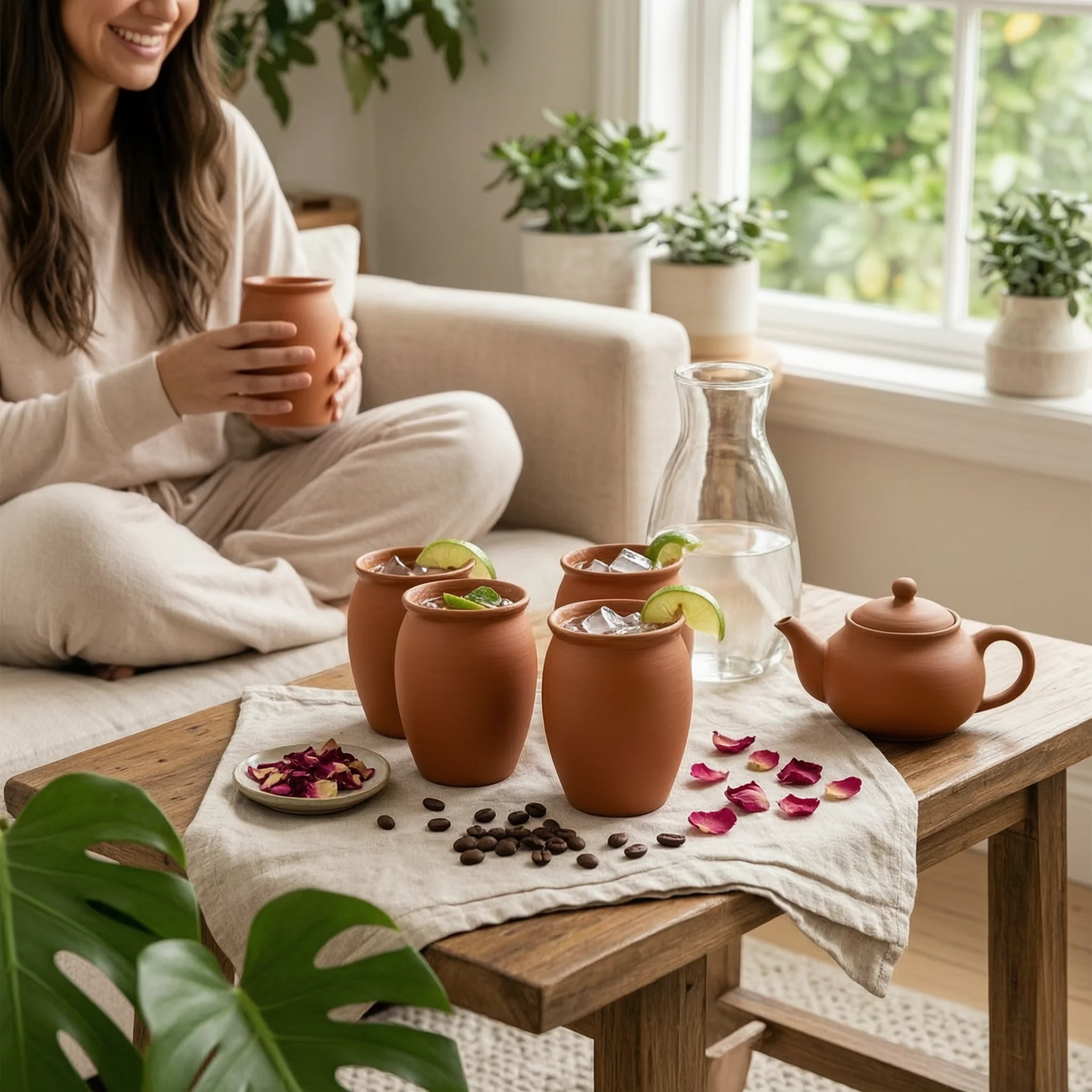 6 Pieces Ceramic Drinking Cups Terracotta-Colored Cups with Glazed Finish Ceramic Cup Thick Sturdy for Hosts, Home Lounges