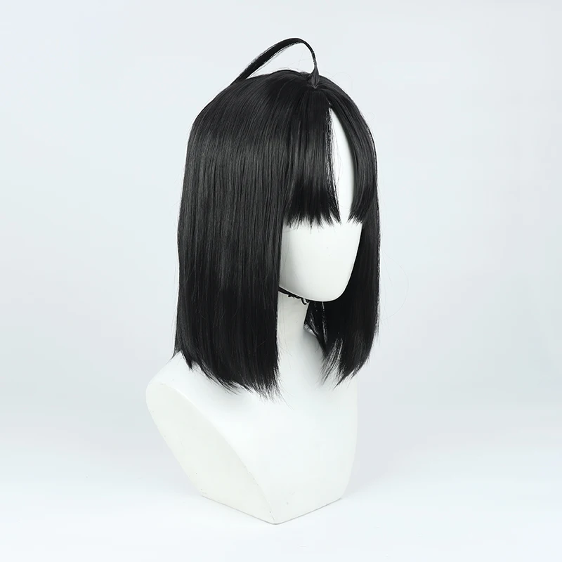 Ryougi Shiki-Peluca de Cosplay Kara No Kyoukai FGO, pelo sintético corto negro de 32cm, resistente al calor, juego de rol para fiesta de Halloween + gorro de peluca