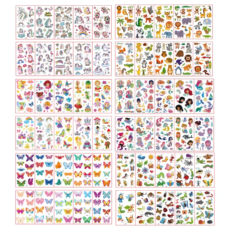 60 Pcs Tattoo Stickers for kids Waterpro of Cute Cartoon Unicorn Animals Dinosaur Tattoo Stickers