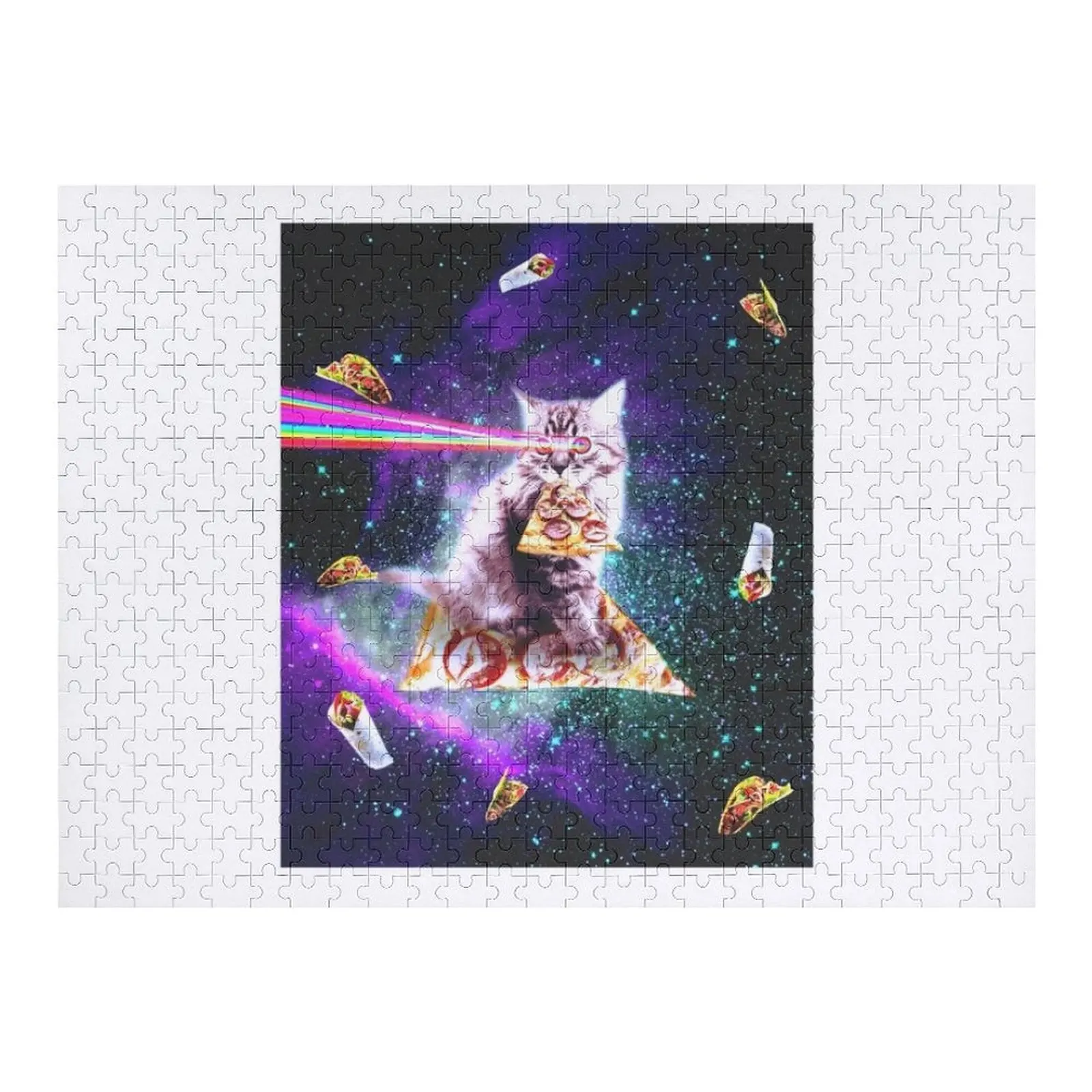 

Outer Space Pizza Cat - Rainbow Laser, Taco, Burrito Jigsaw Puzzle Wooden Name Custom Puzzle