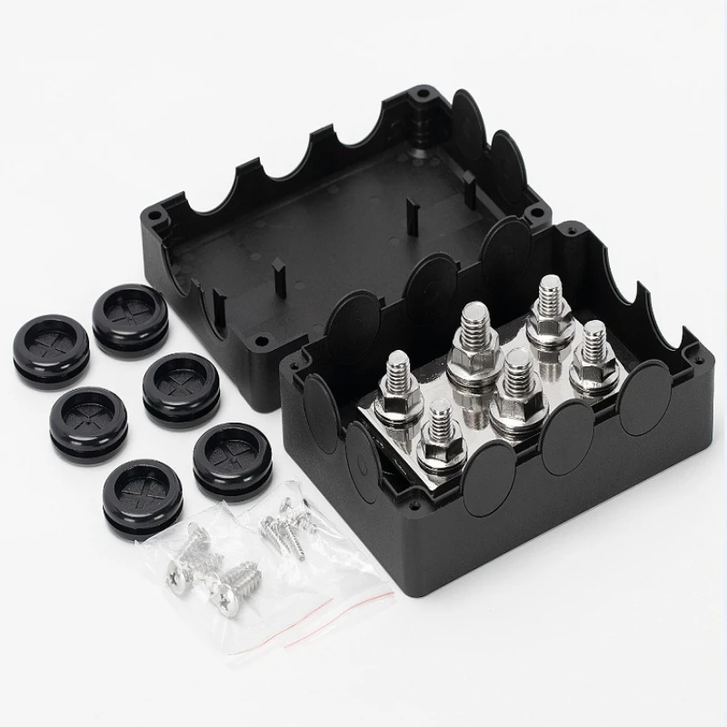 4x M8 2x M10 Studs Power Distribution Block 500A Copper Bus Bar 6MM Pure Brass Plate with Black Waterproof Cover