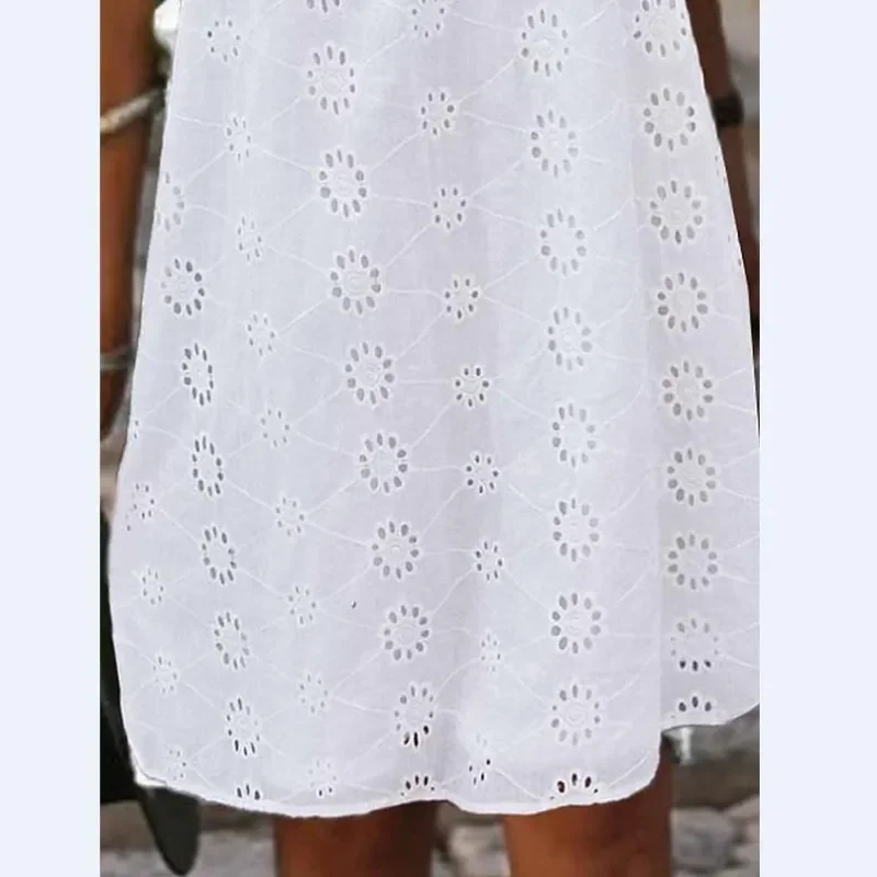 Verão novo 2025 fresco e doce gola alta solta oco renda gancho flor sem mangas vestido feminino 64