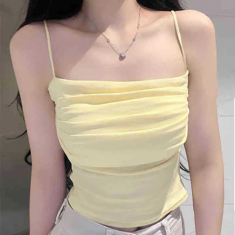 Solid Color One-Shoulder Ruffle Back Crop Top with Chest Pad Integrated Bottoming Tube Bra Top for Women image 6