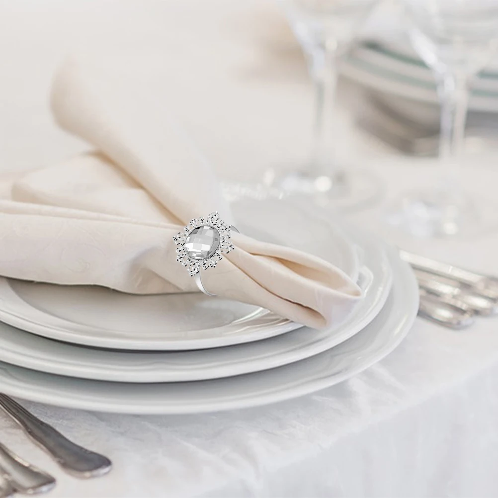 

Stylish Blue Acrylic Napkin Rings Set With Iron Design For Wedding Party Banquet Dinner Elegant Table Decoration