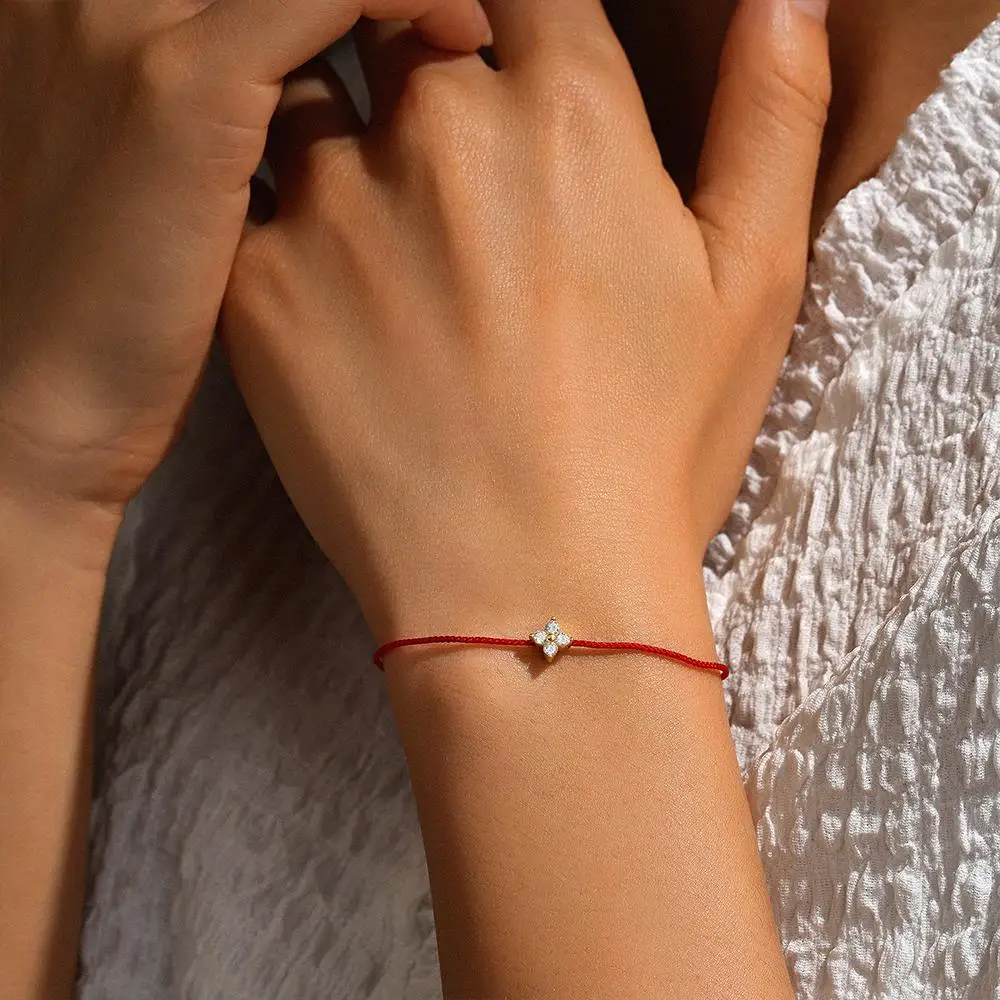 CANNER Minimalist Versatile Flower Zircon Red Rope Bracelet S925 Sterling Silver Personality Lady\'S Bracelet For Gift Wholesale