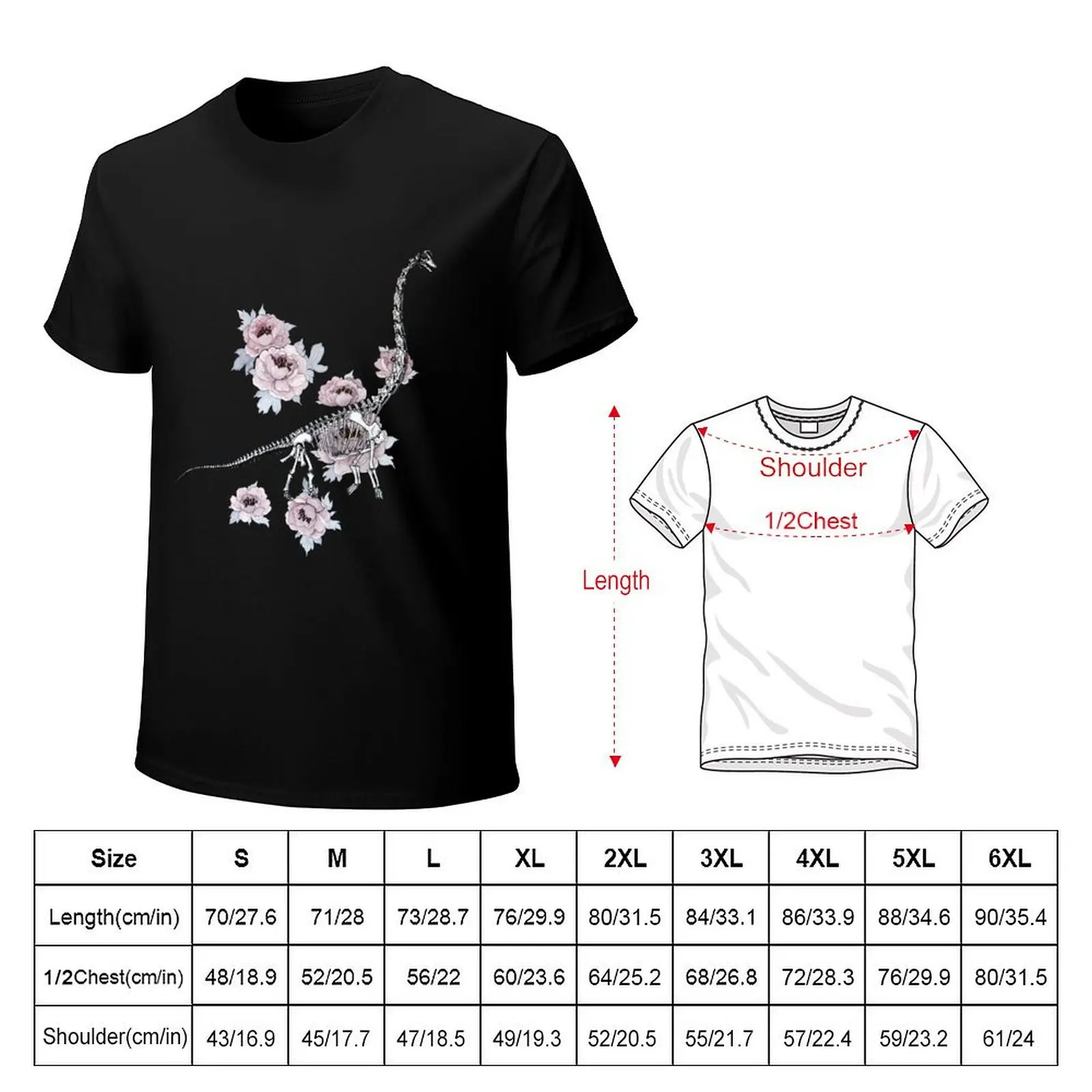 Dinosaur Skeleton and Flowers T-Shirt Fitness Training Breathable Tee