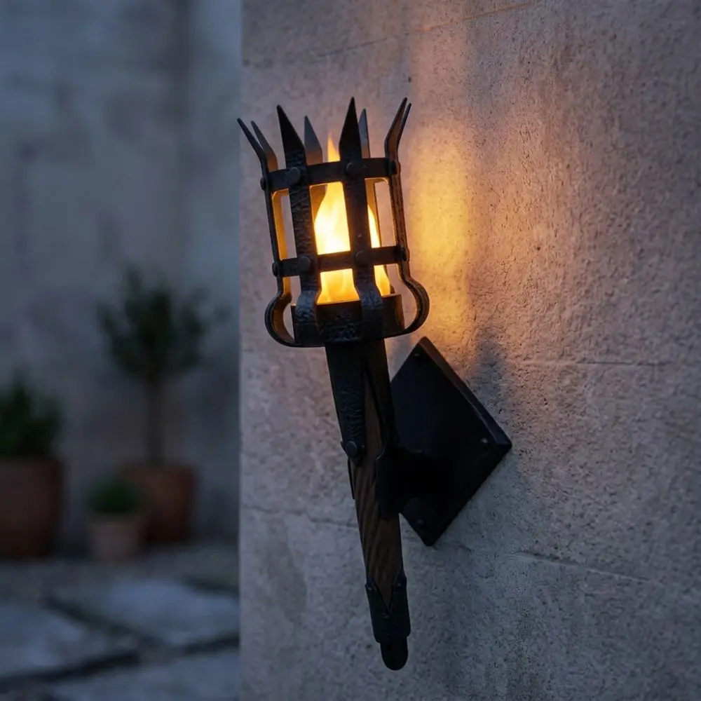 Vintage Medieval Torch Wall Lamp Dual Torch 3D Print Fake Torch Wall Sconce Fantasy Theme Table-Base Retro Wall Craft Lamp