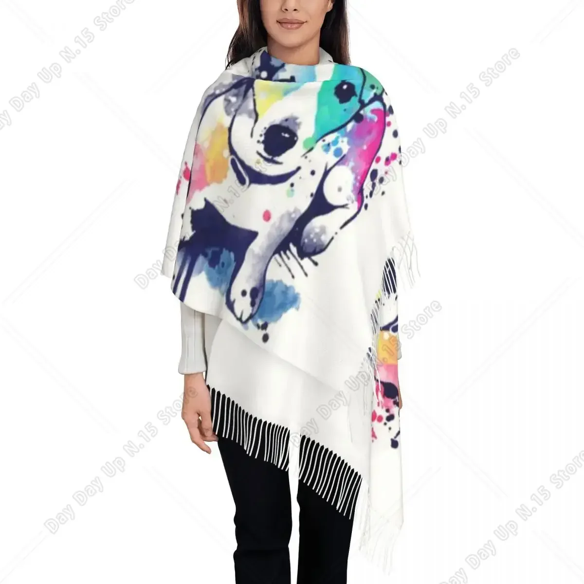 Jack Russell Terrier Dog Art Tassel Scarf Women Soft Shawls Wraps Lady Winter Fall Scarves