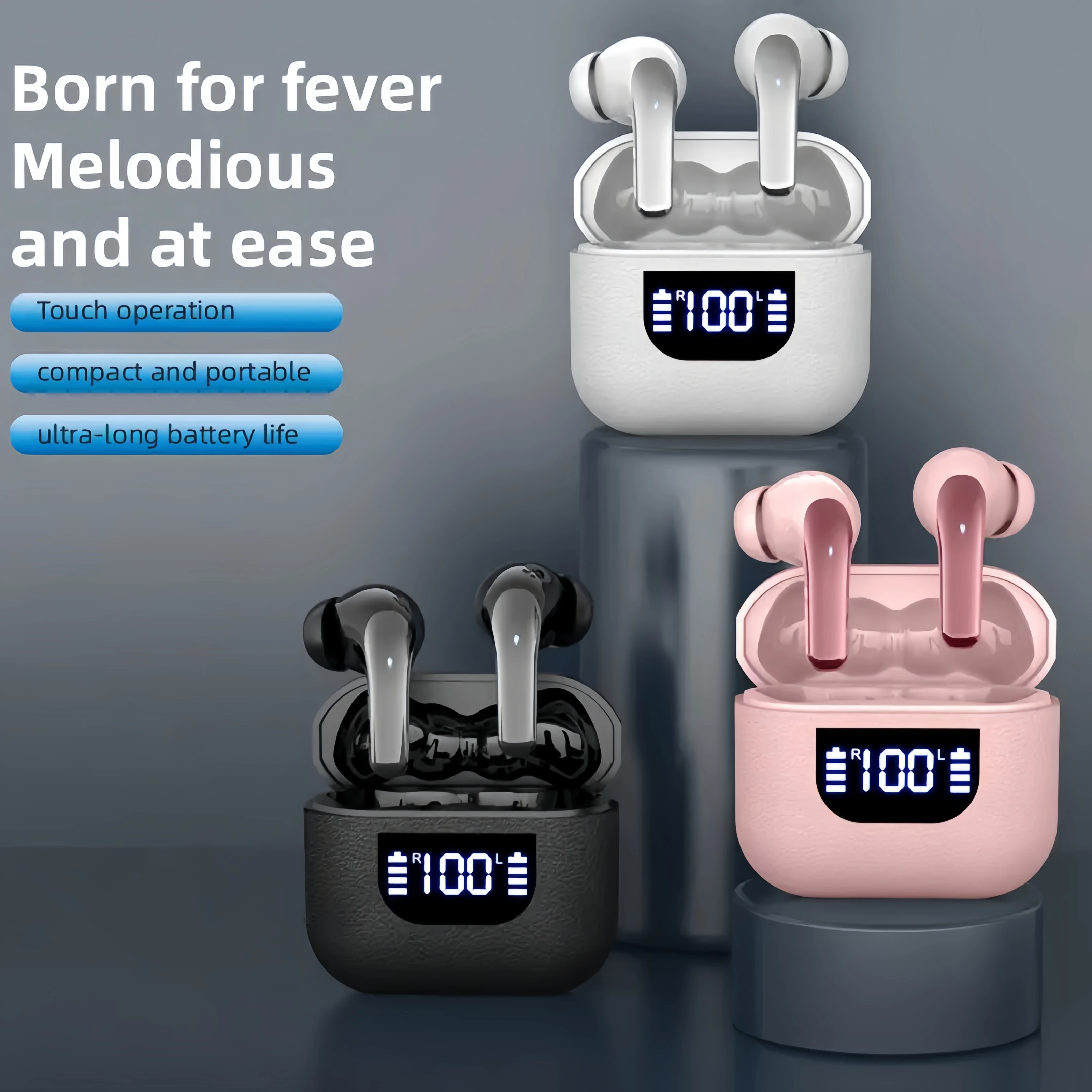 Headphones True Wireless Earbuds 60H Playback Ear Buds with Wireless Charging Case In-Ear Earbuds with Mic