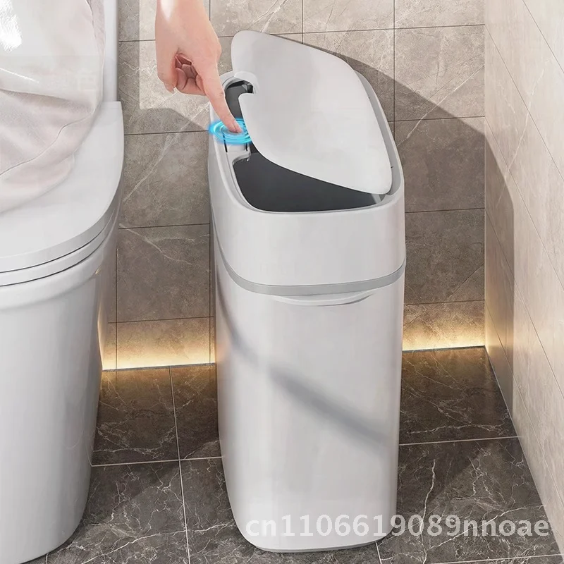 

Advanced Sense Gap Trash Bin Long Tube-Shaped Press-Type Household Bathroom Living Room Corner Bin 12L+ Capacity Ivory White